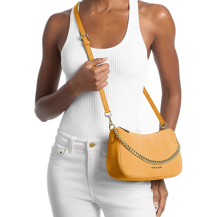 Michael Kors Women's Carmela Medium Suede Convertible Crossbody Bag Honeywheat/Gold