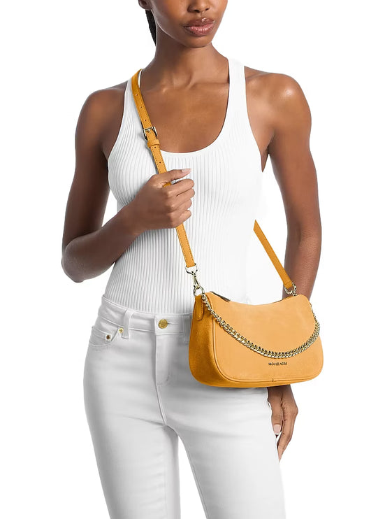 Michael Kors Women's Carmela Medium Suede Convertible Crossbody Bag Honeywheat/Gold