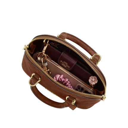 Coach Women's Lara Mini Satchel Bag Suede/Gold/Warm Brown