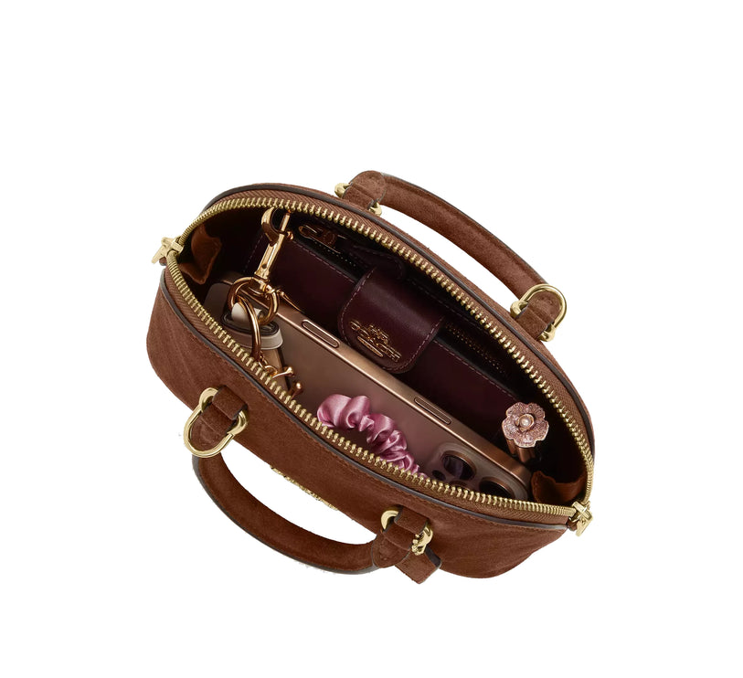 Coach Women's Lara Mini Satchel Bag Suede/Gold/Warm Brown