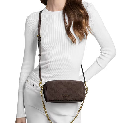 Michael Kors Women's Bryant Small Logo Embossed Suede Convertible Crossbody Bag Chocolate/Gold