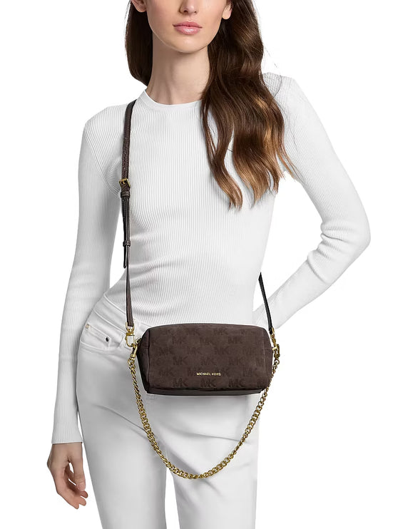 Michael Kors Women's Bryant Small Logo Embossed Suede Convertible Crossbody Bag Chocolate/Gold