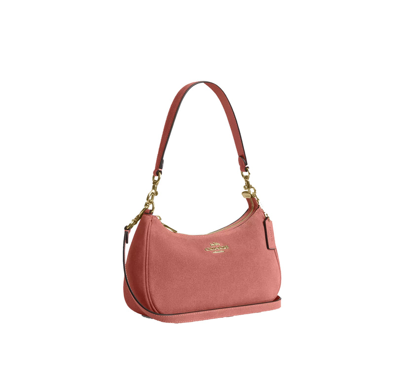Coach Women's Teri Shoulder Bag Suede/Gold/Blush Pink