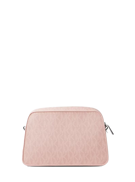 Michael Kors Women's Jet Set Small Signature Logo Camera Crossbody Bag Smokey Rose/Silver