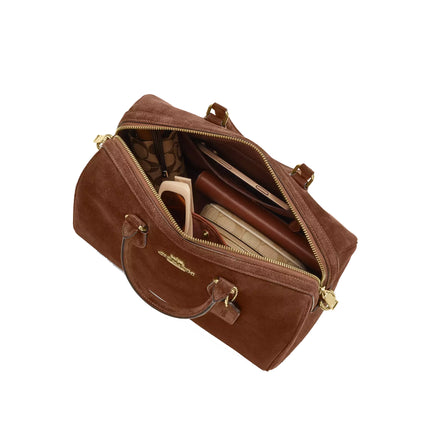 Coach Women's Rowan Large Satchel Bag Suede/Gold/Warm Brown