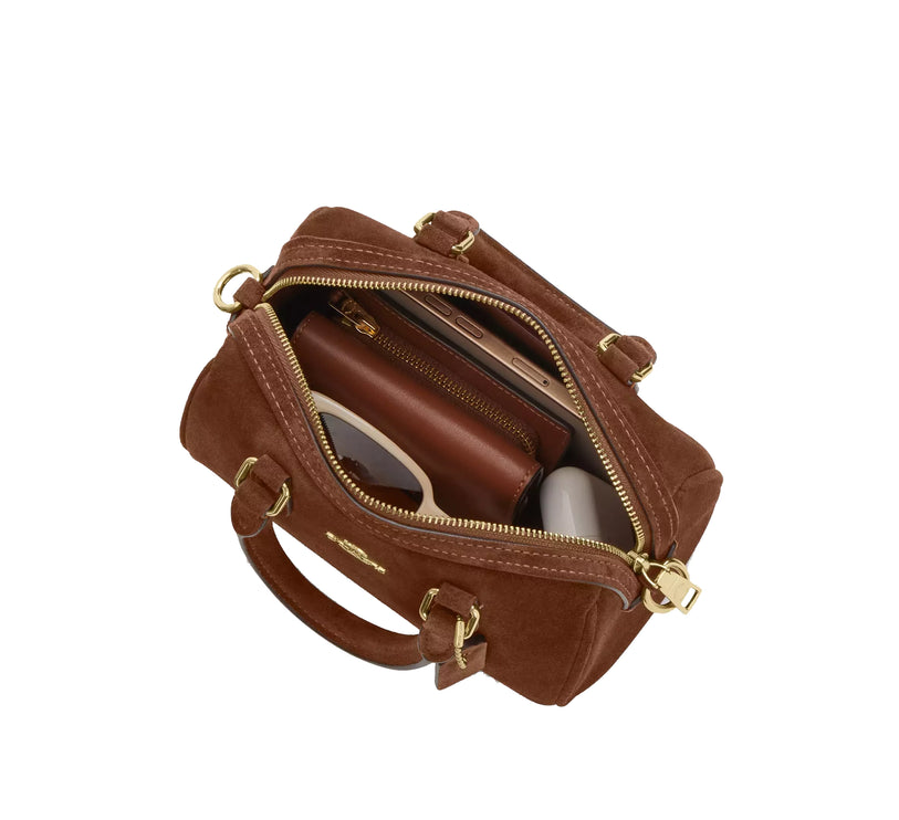 Coach Women's Mini Rowan Crossbody Bag Suede/Gold/Warm Brown