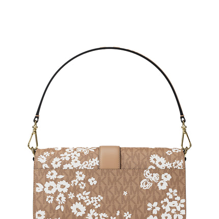 Michael Kors Women's Greenwich Medium Printed Signature Logo Convertible Shoulder Bag Camel/Gold