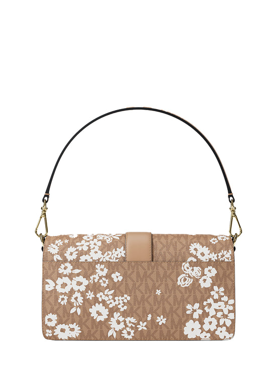 Michael Kors Women's Greenwich Medium Printed Signature Logo Convertible Shoulder Bag Camel/Gold