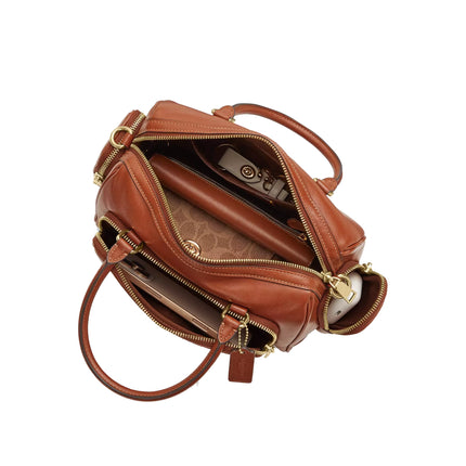 Coach Women's Rowan Satchel Bag With Pockets Gold/Cinnamon