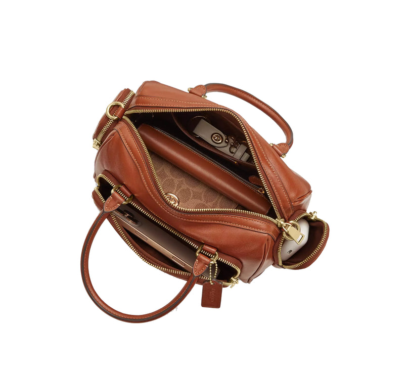 Coach Women's Rowan Satchel Bag With Pockets Gold/Cinnamon