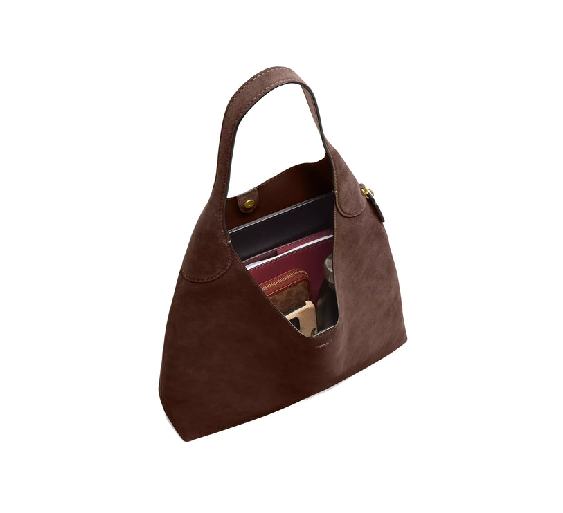 Coach Women's Brooklyn Shoulder Bag 39 Suede/Brass/Dark Chocolate