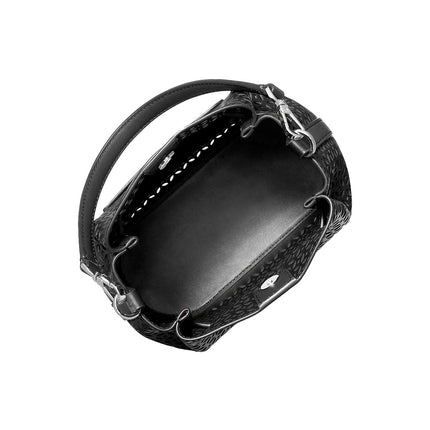 Michael Kors Women's Carson Small Floral Laser Cut Bucket Crossbody Bag Black/Silver