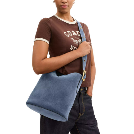 Coach Women's Bleecker Bucket Bag Suede/Brass/Light Denim