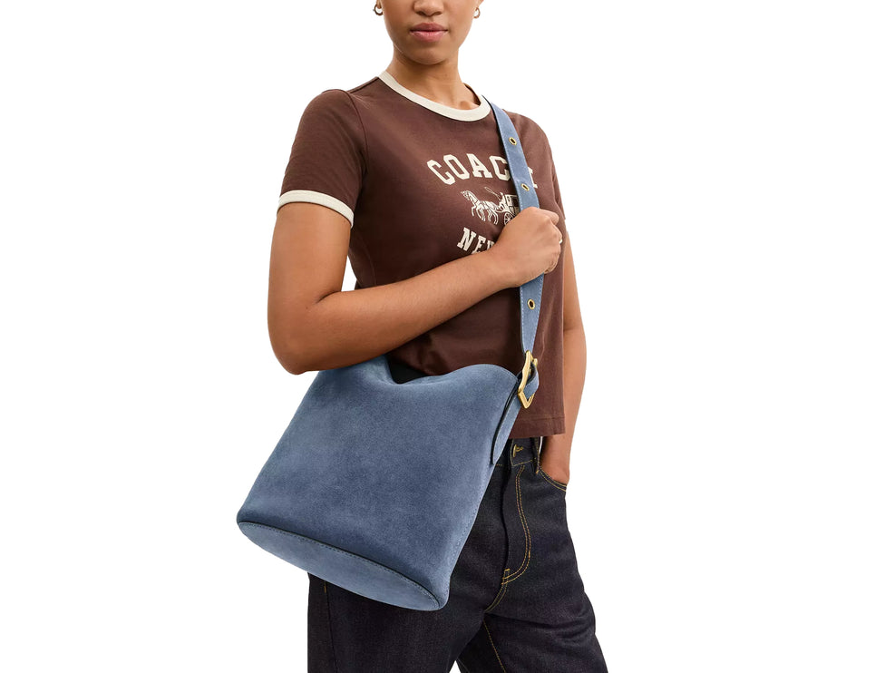 Coach Women's Bleecker Bucket Bag Suede/Brass/Light Denim