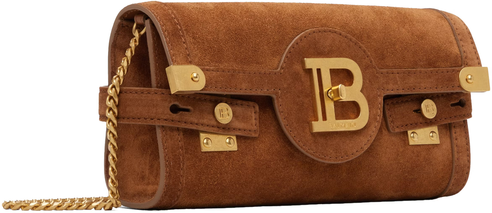 Balmain Women's B-Buzz Pouch 23-Calfskin Suede Brown