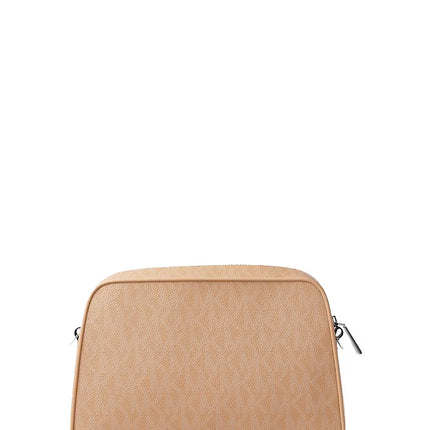 Michael Kors Women's Jet Set Small Signature Logo Camera Crossbody Bag Peanut/Silver