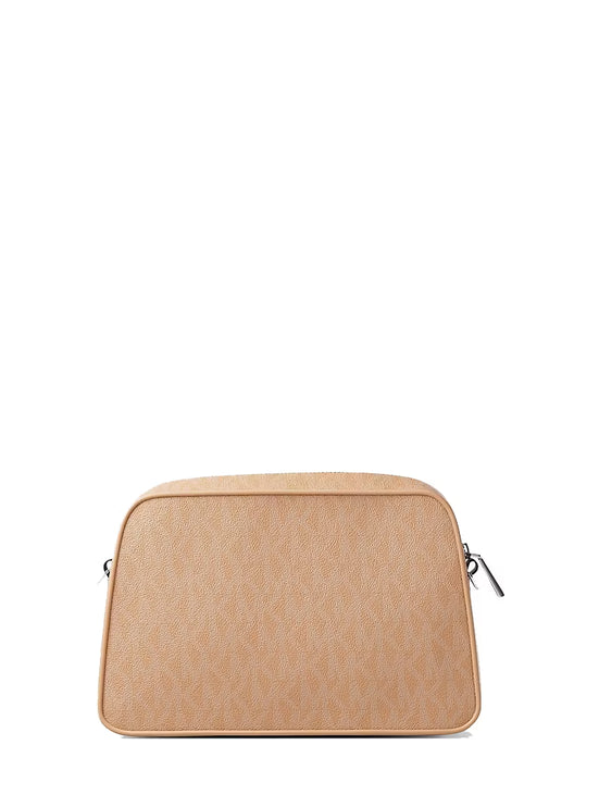 Michael Kors Women's Jet Set Small Signature Logo Camera Crossbody Bag Peanut/Silver