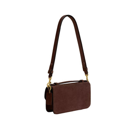Coach Women's Elora Top Handle Crossbody Bag Suede/Brass/Dark Chocolate