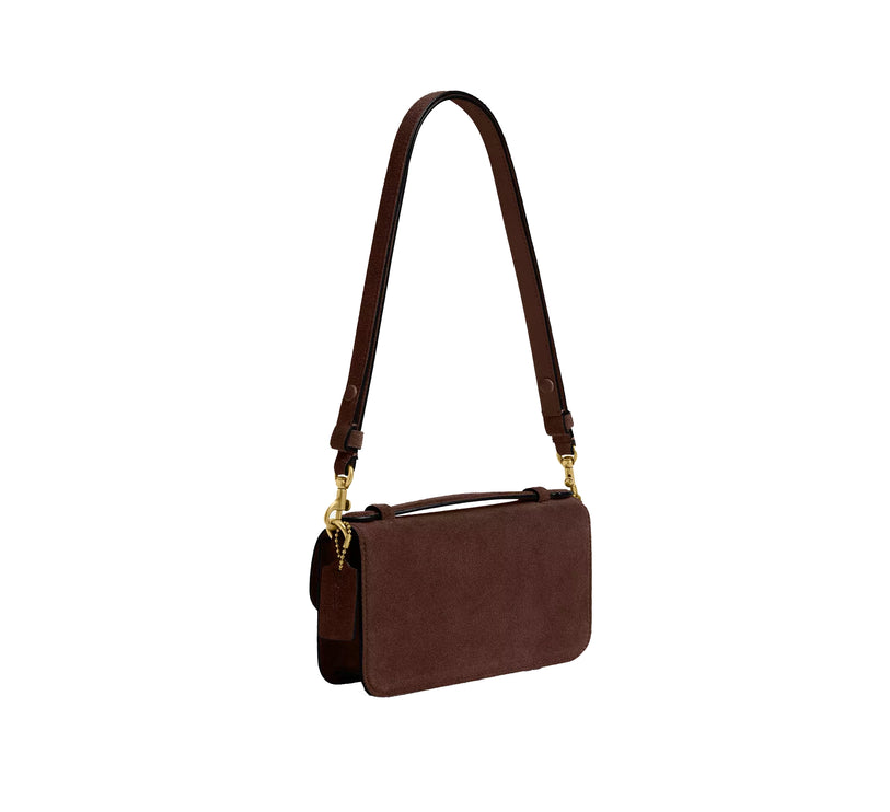 Coach Women's Elora Top Handle Crossbody Bag Suede/Brass/Dark Chocolate