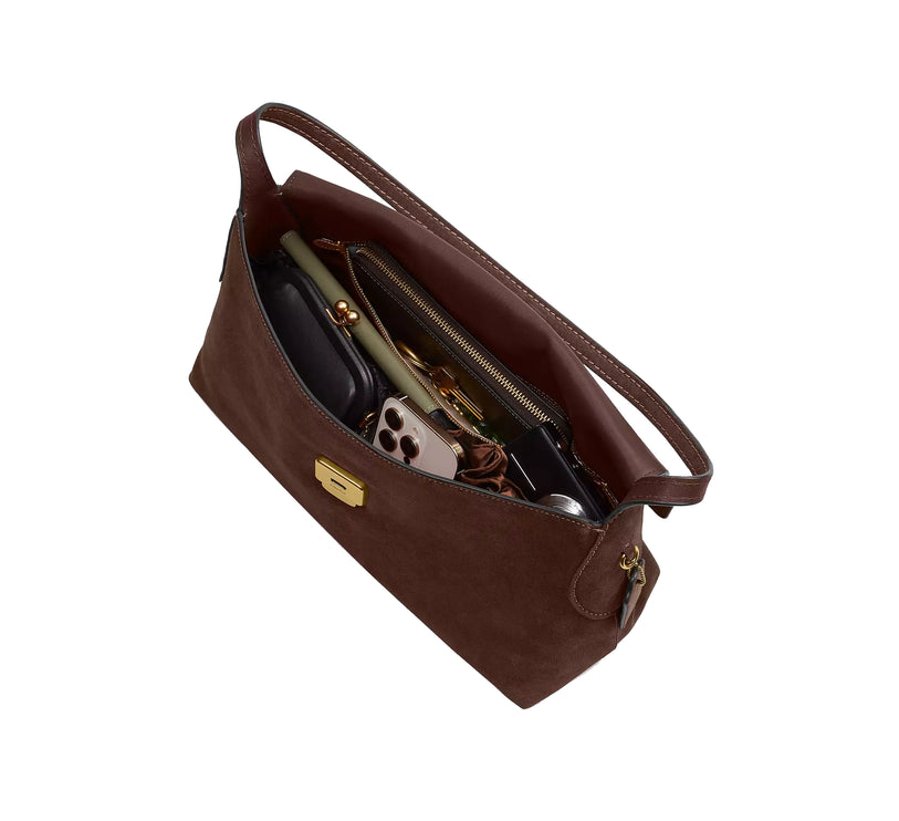 Coach Women's Chelsea Shoulder Bag 36 Suede/Brass/Dark Chocolate