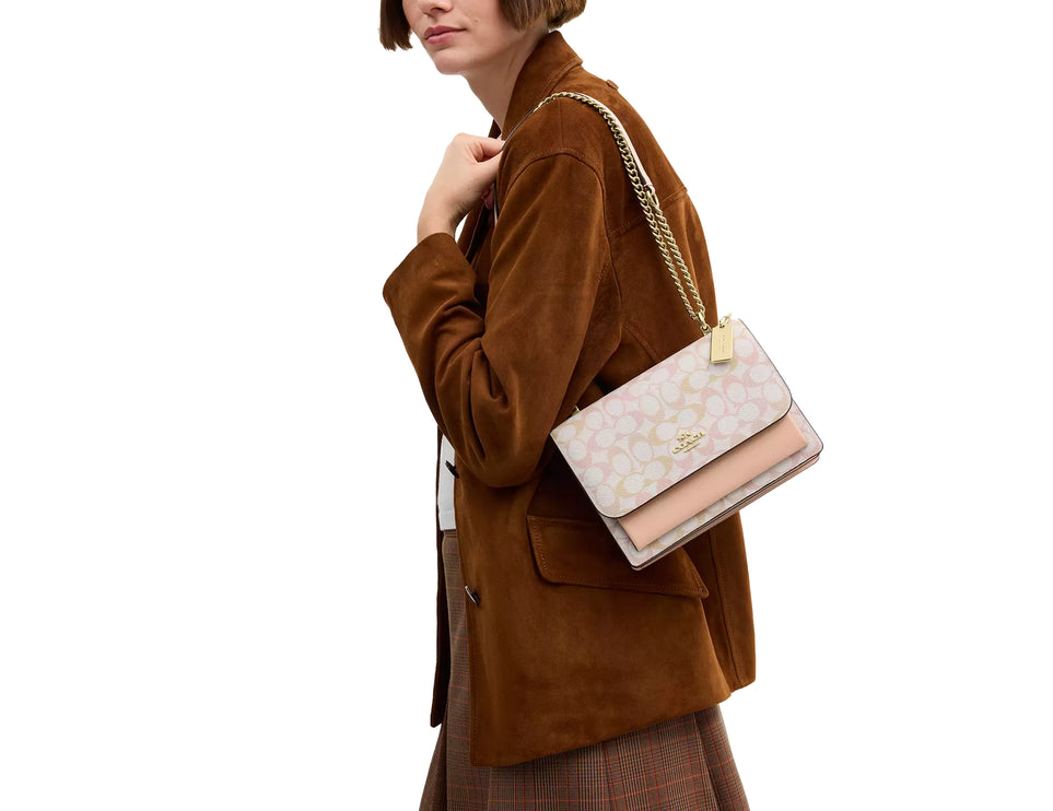Coach Women's Klare Crossbody Bag In Pretty Signature Canvas Gold/Chalk/Pink