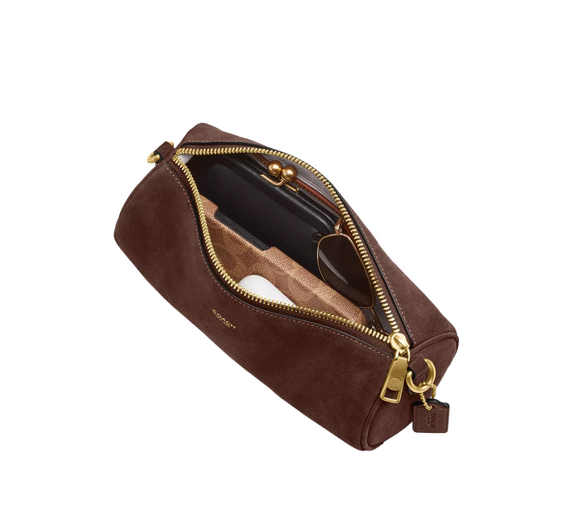 Coach Women's Barrel Bag Suede/Brass/Dark Chocolate