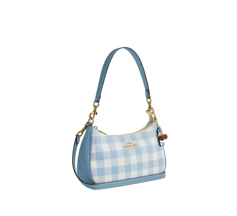 Coach Women's Teri Shoulder Bag With Gingham Print And Charm Gold/Blue Multi