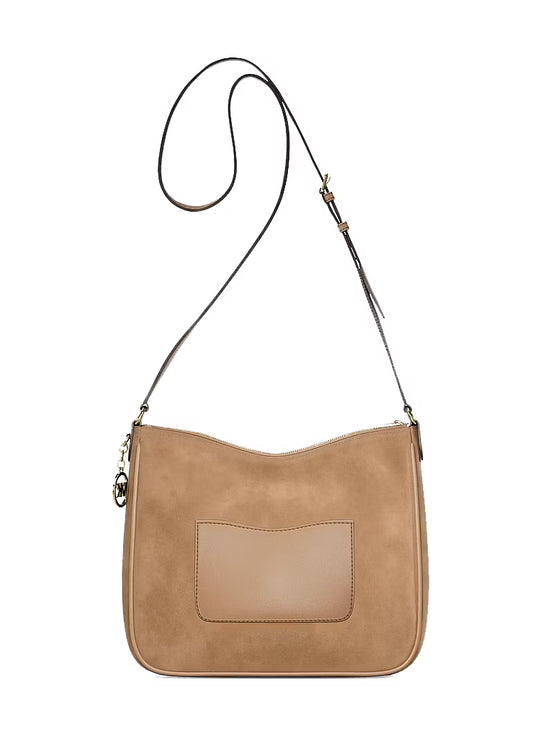 Michael Kors Women's Nayla Medium Pebbled Leather Messenger Bag Camel/Gold