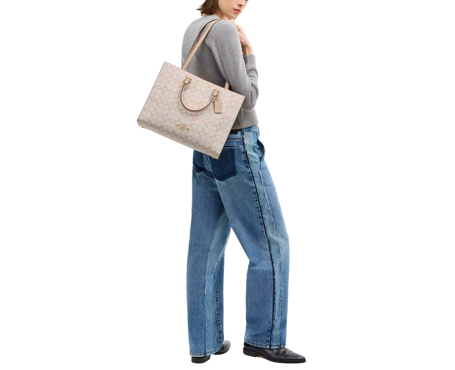 Coach Women's Maggie Tote Bag In Pretty Signature Canvas Gold/Chalk/Pink