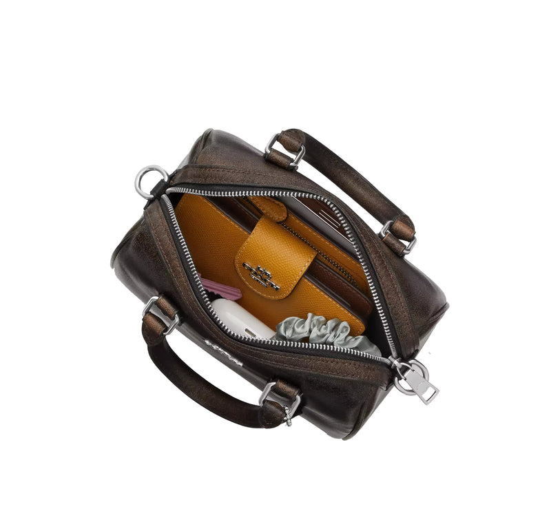 Coach Women's Mini Rowan Crossbody Bag In Loved Leather Silver/Black Brown