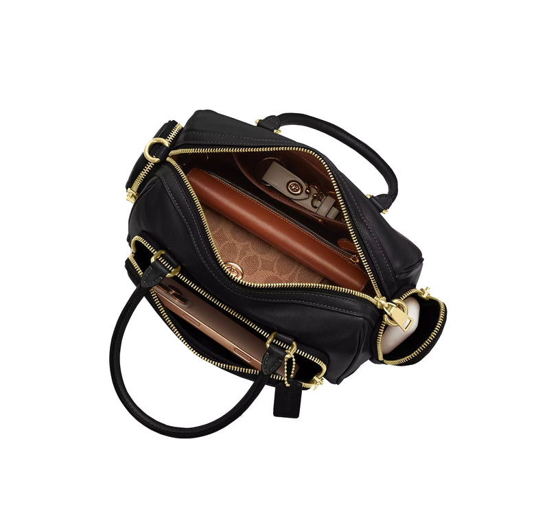 Coach Women's Rowan Satchel Bag With Pockets Gold/Black