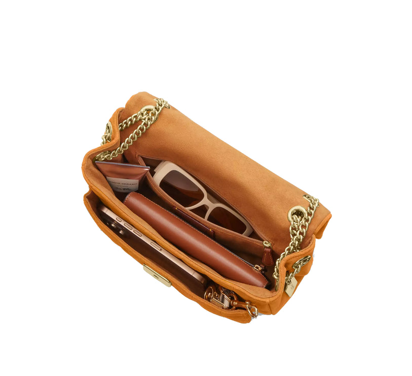 Coach Women's Elodie Crossbody Bag With Quilting Suede/Gold/Marigold