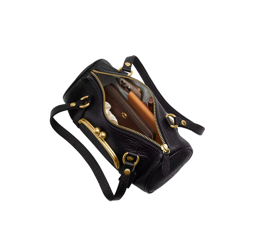 Coach Women's Kisslock Barrel Bag Brass/Black