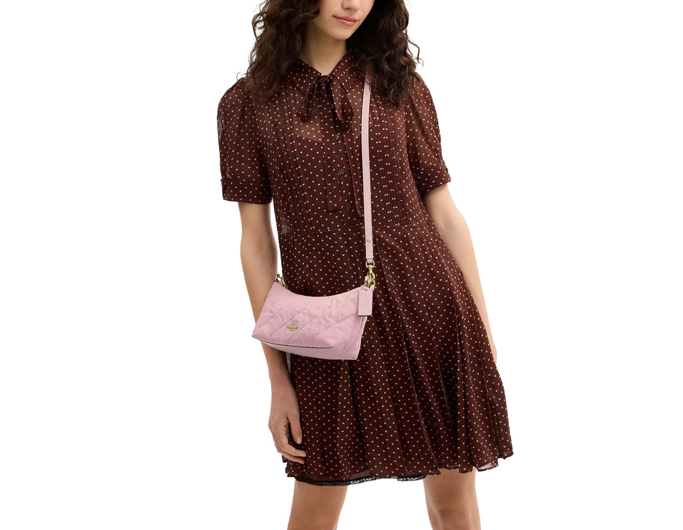 Coach Women's Caitlin Shoulder Bag In Regenerative Cotton With Quilting And Charm Gold/Light Pink