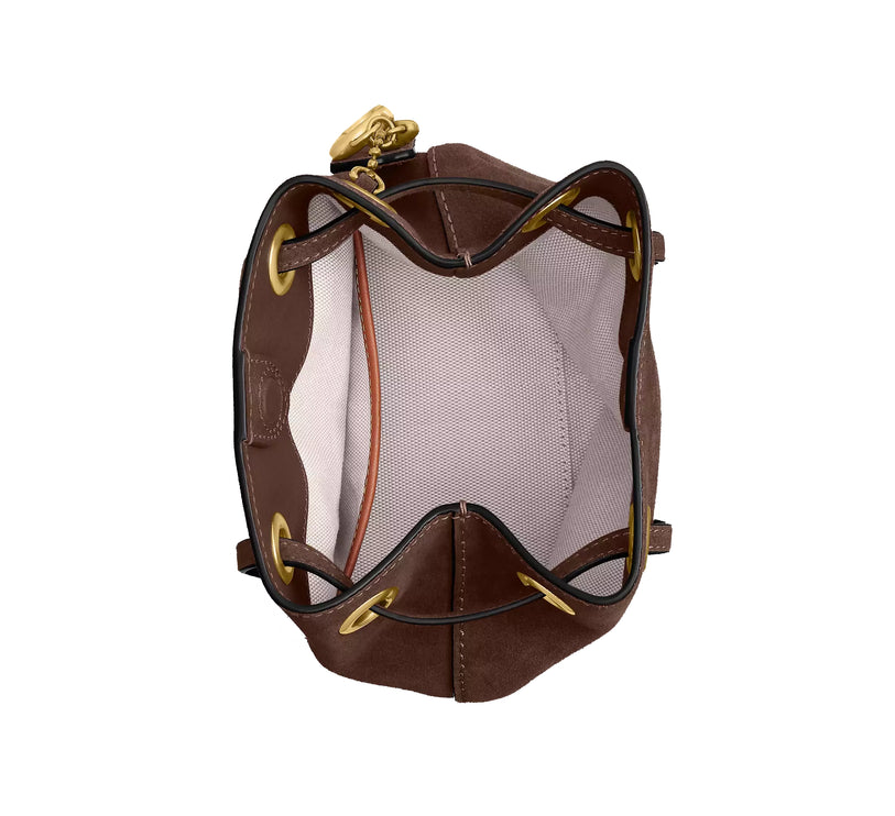 Coach Women's Jade Drawstring Bag Suede/Brass/Dark Chocolate