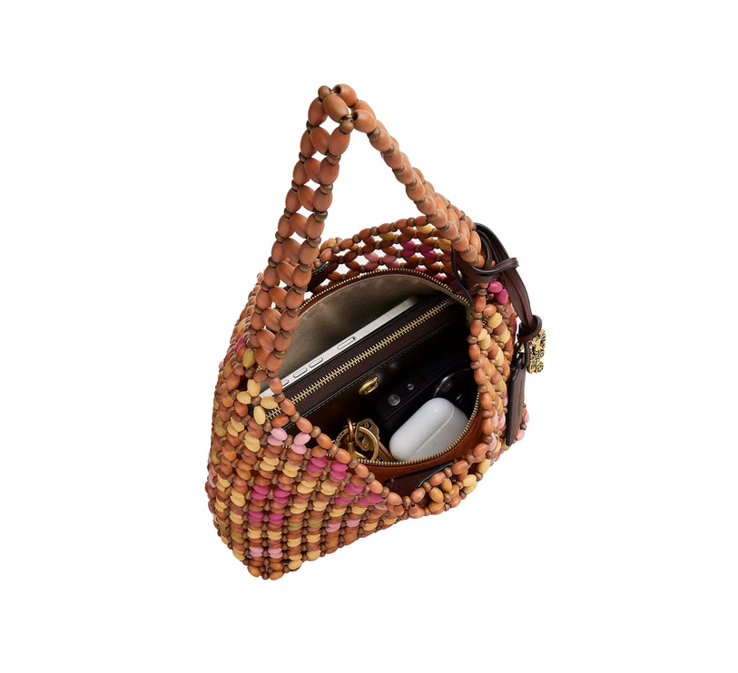 Coach Women's Brooklyn Shoulder Bag 28 With Wooden Beading Brass/Maple Multi