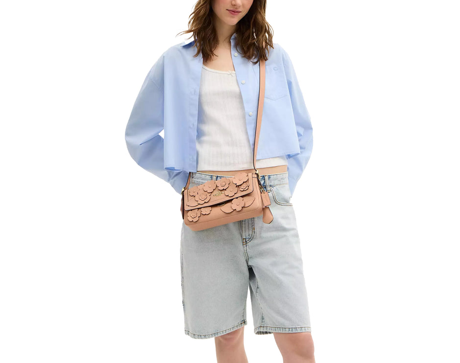 Coach Women's Etta Small Flap Shoulder Bag With Floral Applique Gold/Light Pink