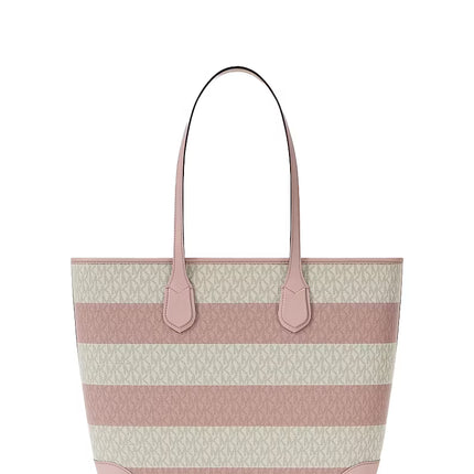 Michael Kors Women's Eva Large Striped Signature Logo Tote Bag Powder Blush/Gold