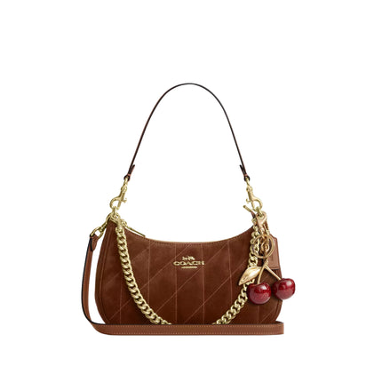 Coach Women's Teri Shoulder Bag With Quilting Suede/Gold/Warm Brown
