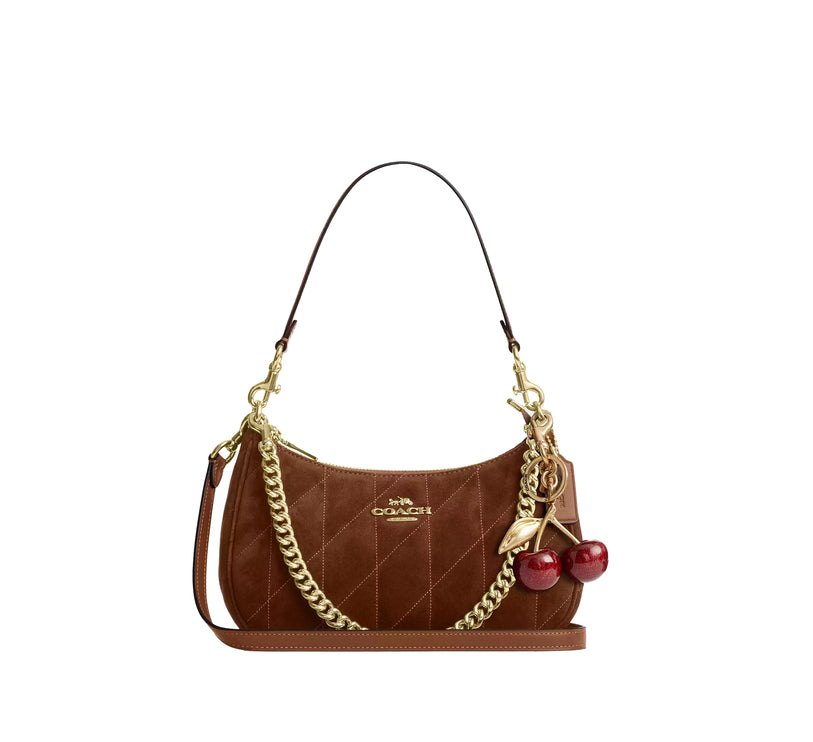 Coach Women's Teri Shoulder Bag With Quilting Suede/Gold/Warm Brown