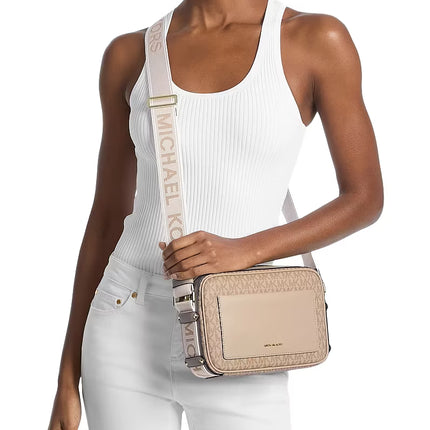 Michael Kors Women's Maeve Large Signature Logo Crossbody Bag Khaki/Gold