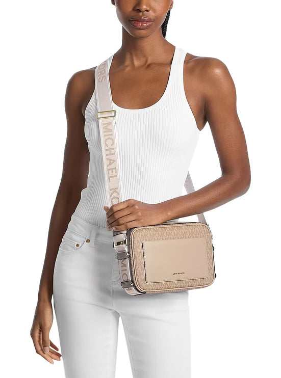 Michael Kors Women's Maeve Large Signature Logo Crossbody Bag Khaki/Gold