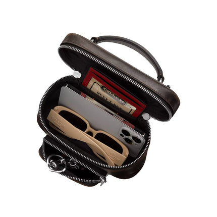 Coach Women's Rainer Crossbody Bag 18 With Pocket In Loved Leather Silver/Black Brown