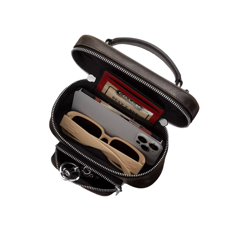 Coach Women's Rainer Crossbody Bag 18 With Pocket In Loved Leather Silver/Black Brown