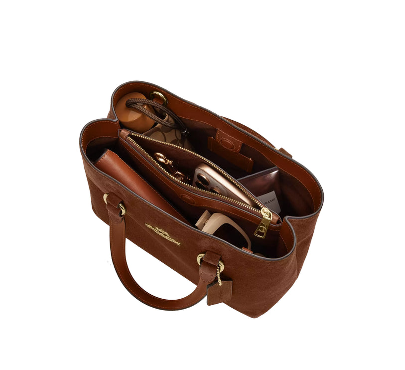 Coach Women's Station Carryall Bag Suede/Gold/Warm Brown