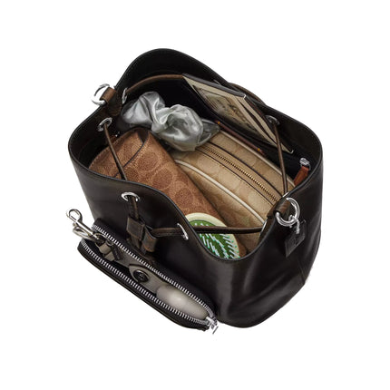 Coach Women's Rowan Bucket Bag With Pocket In Loved Leather Silver/Black Brown