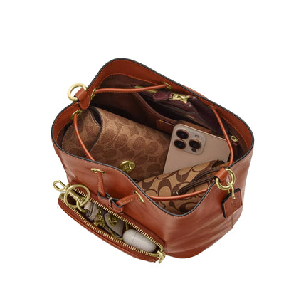 Coach Women's Rowan Bucket Bag With Pocket Gold/Cinnamon