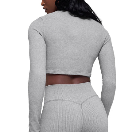 alo Women's Seamless Two Tone Rib Jacket Light Misty Grey Heather