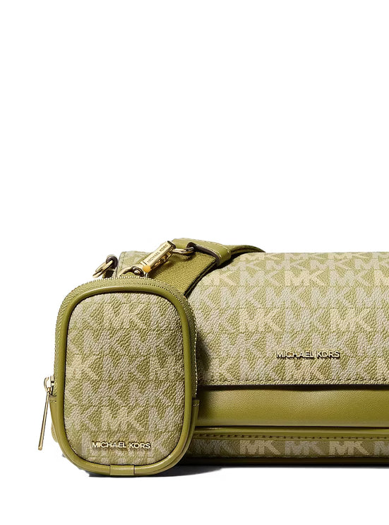 Michael Kors Women's Jet Set Travel Small Signature Logo Crossbody Bag With Pouch Oregano/Gold