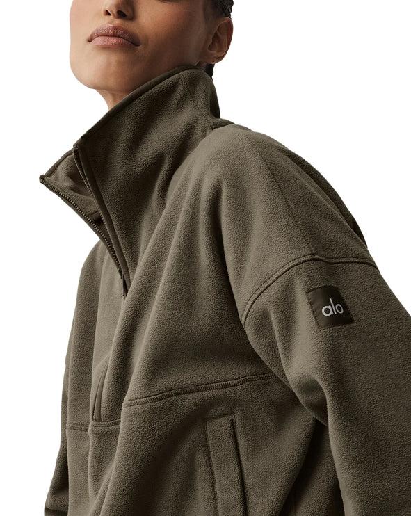 alo Women's Polar Fleece Retreat Cover Up Olive Tree